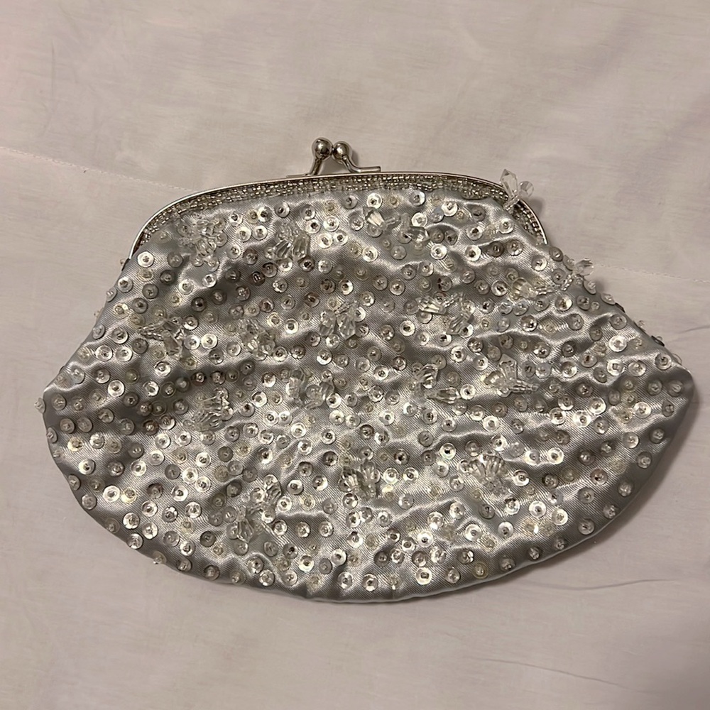 Silver beaded clutch